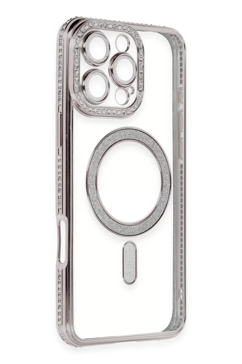 Newface Apple iPhone 16 Pro Kılıf Joke Simli Magneticsafe Kılıf - Pembe