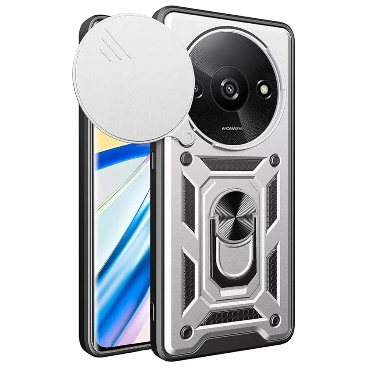 Newface Xiaomi Redmi A3 4G Kılıf Pars Lens Yüzüklü Silikon - Gümüş