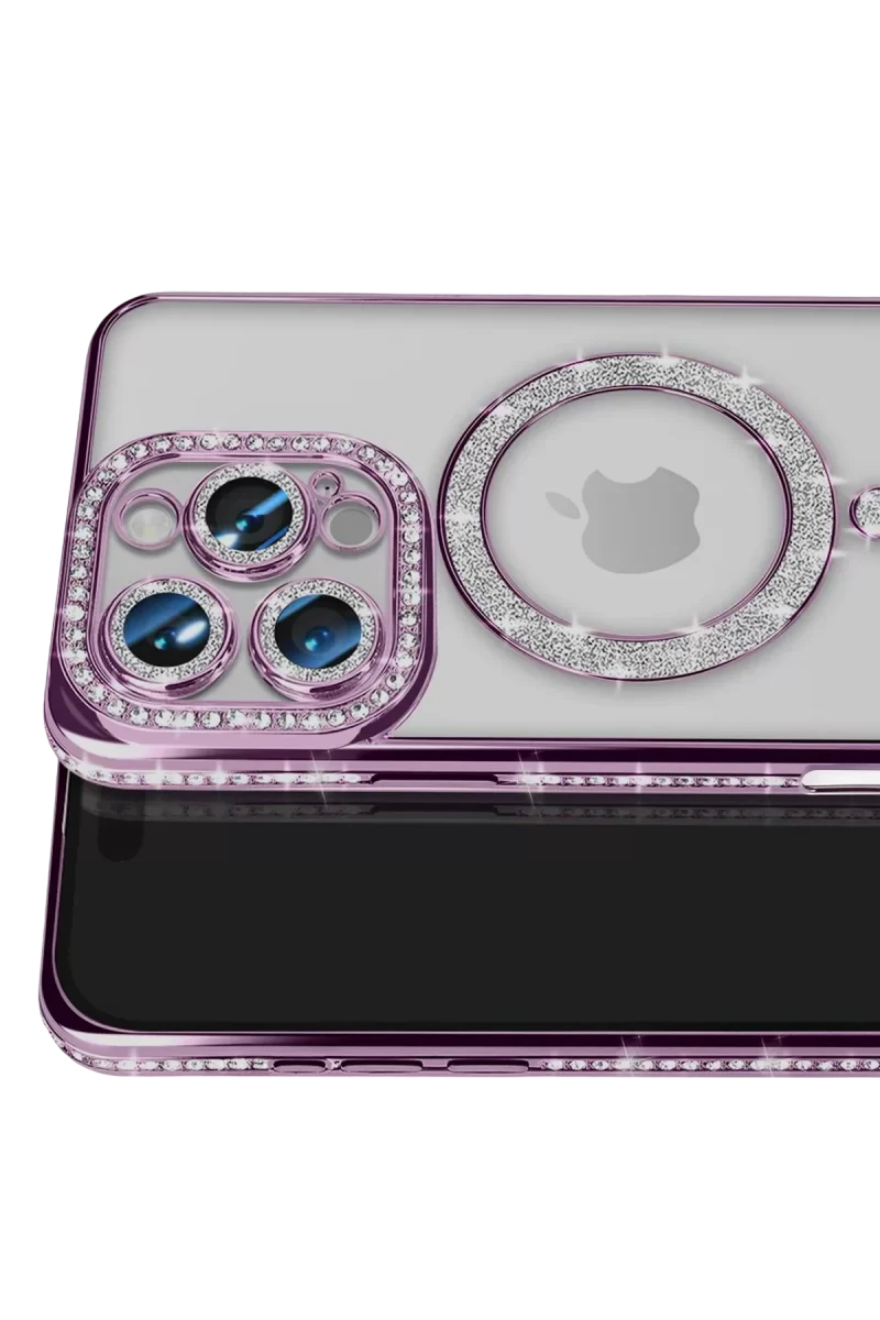 Newface Apple iPhone 16 Pro Max Kılıf Joke Simli Magneticsafe Kılıf - Derin Mor