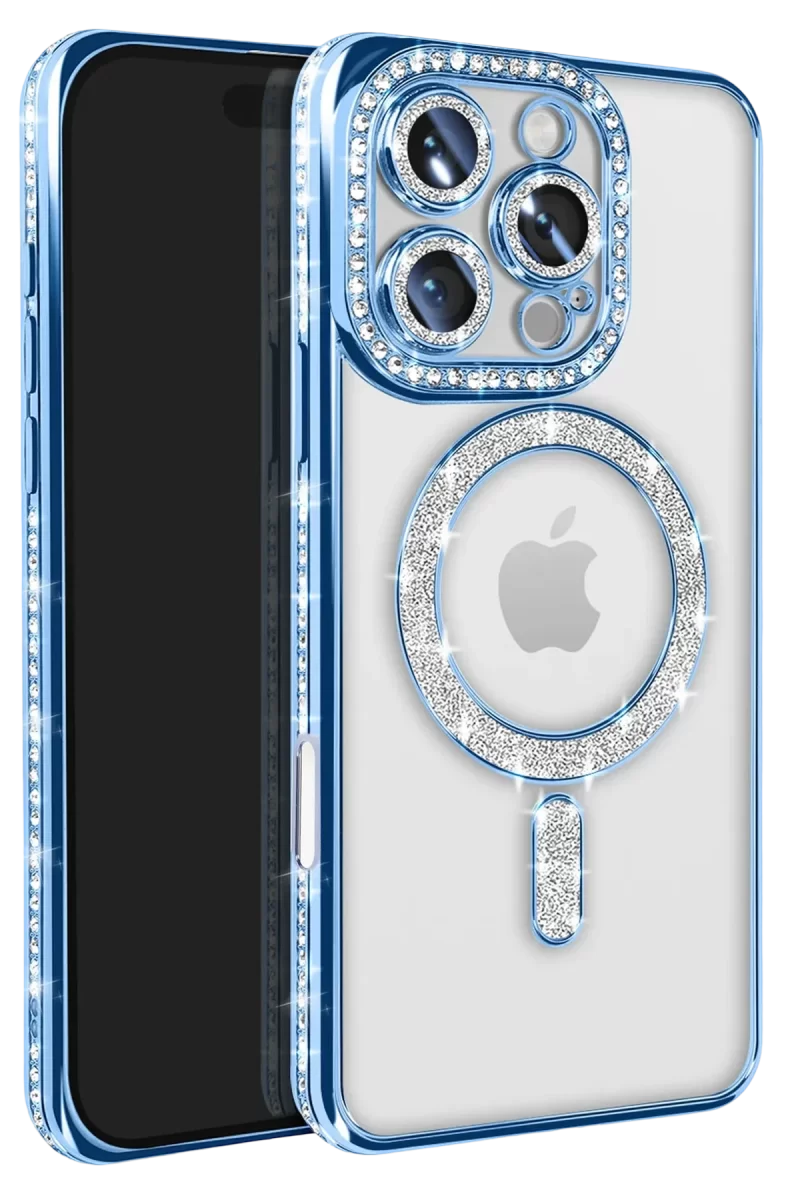 Newface Apple iPhone 16 Pro Max Kılıf Joke Simli Magneticsafe Kılıf - Mavi