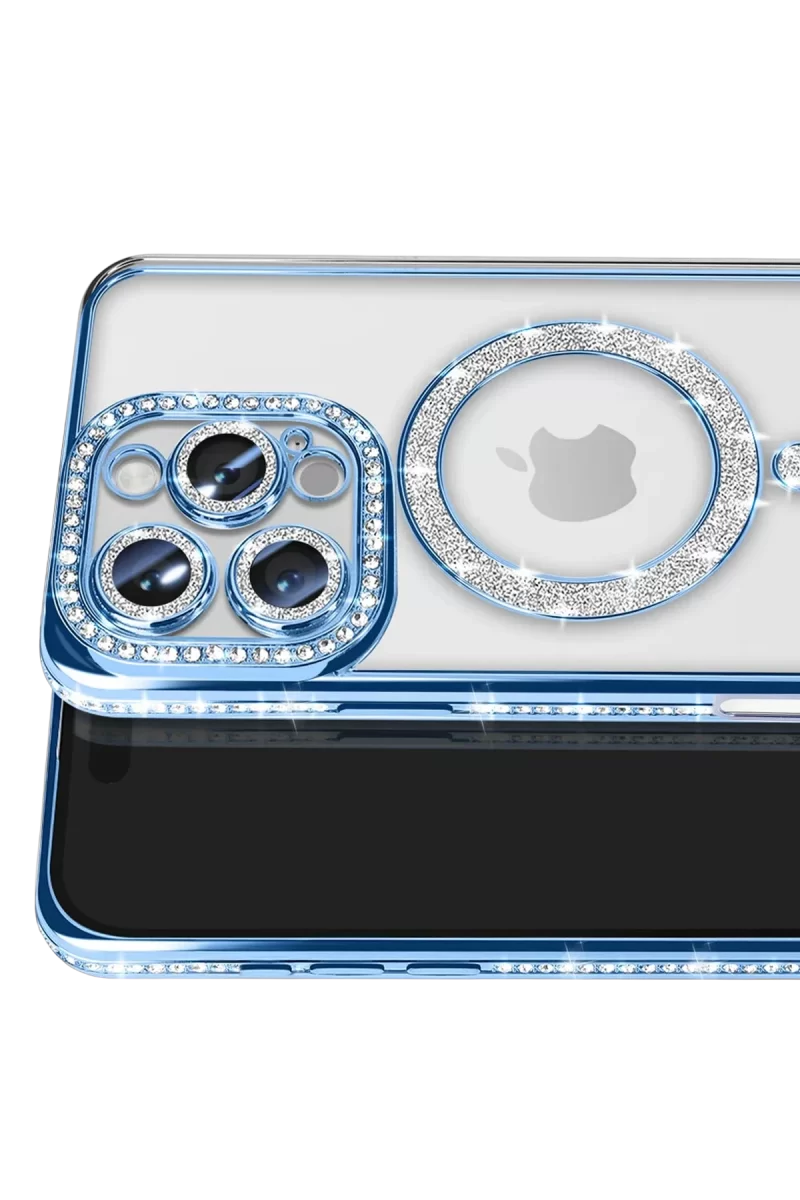 Newface Apple iPhone 16 Pro Max Kılıf Joke Simli Magneticsafe Kılıf - Mavi