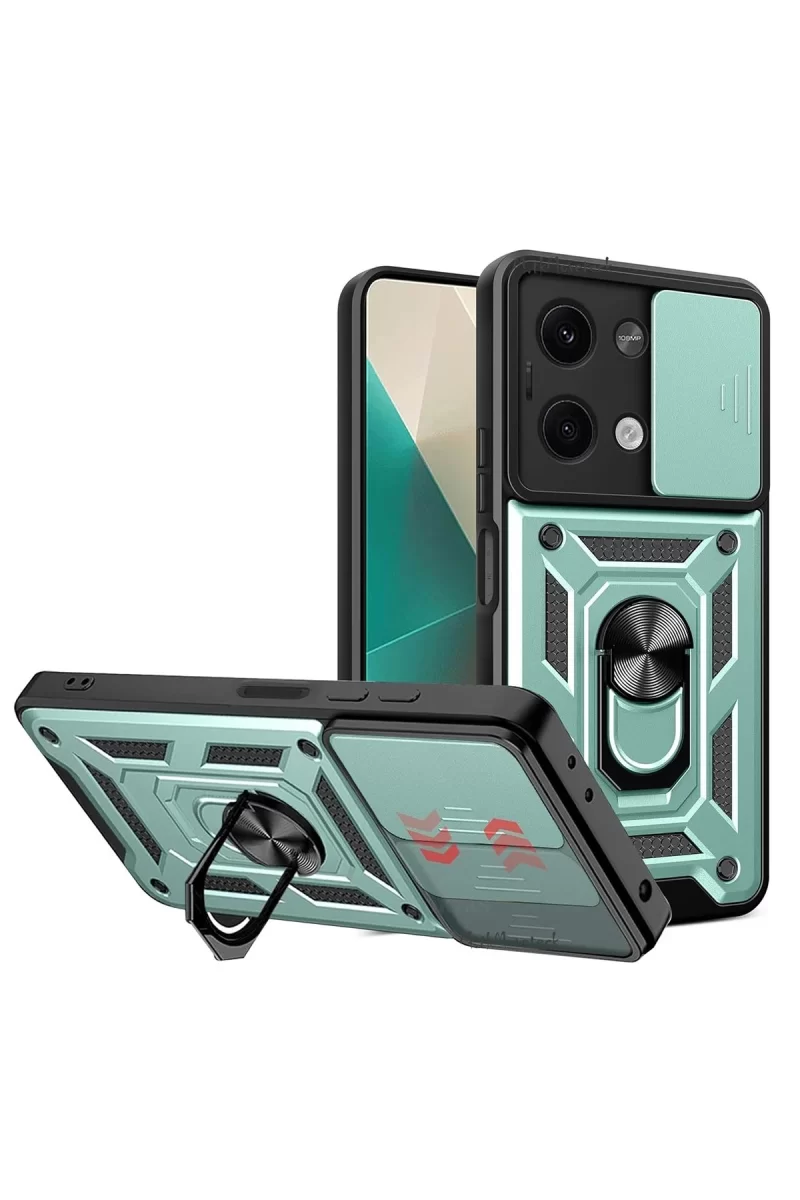 Newface Xiaomi Poco X6 Kılıf Pars Lens Yüzüklü Silikon - Yeşil