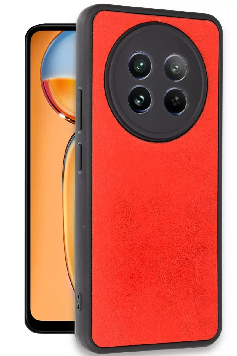 Newface Realme 12 5G Kılıf Aras Deri Kapak - Kırmızı