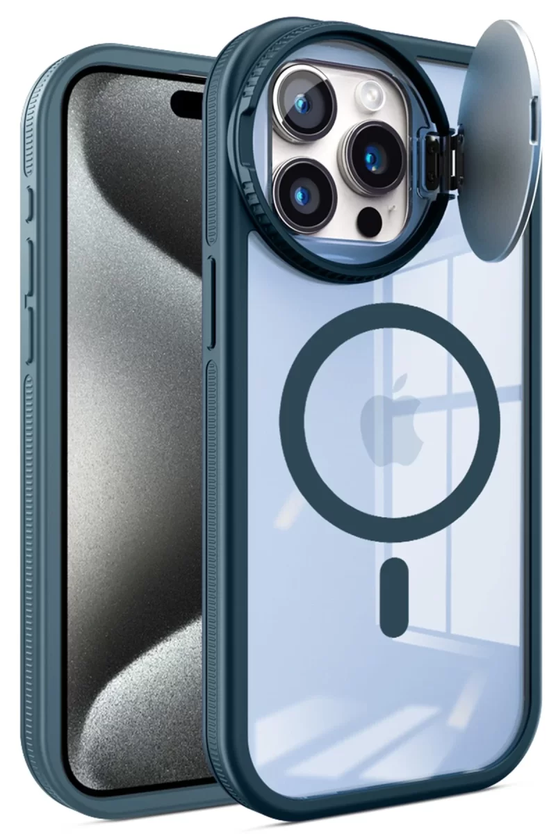 Newface Apple iPhone 14 Pro Max Kılıf Teleskop Lens Magsafe Silikon Kapak - Lacivert