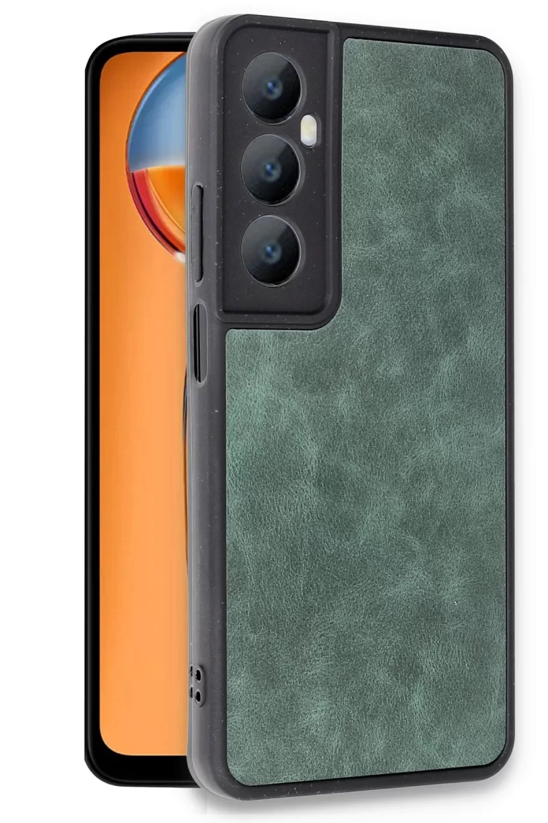 Newface Realme C65 Kılıf Aras Deri Kapak - Koyu Yeşil