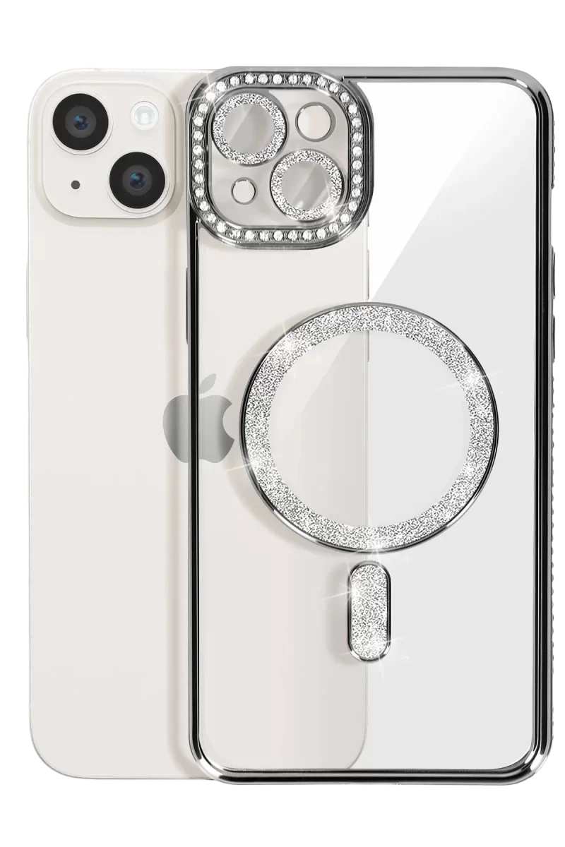 Newface Apple iPhone 14 Kılıf Joke Simli Magneticsafe Kılıf - Gümüş