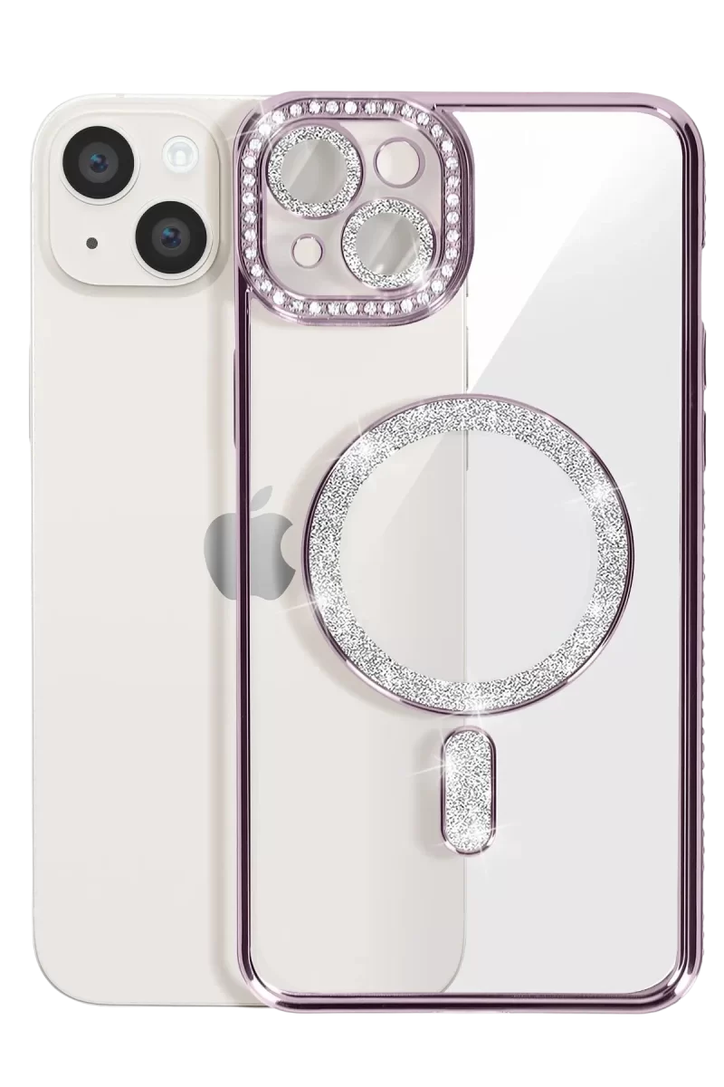 Newface Apple iPhone 14 Kılıf Joke Simli Magneticsafe Kılıf - Pembe