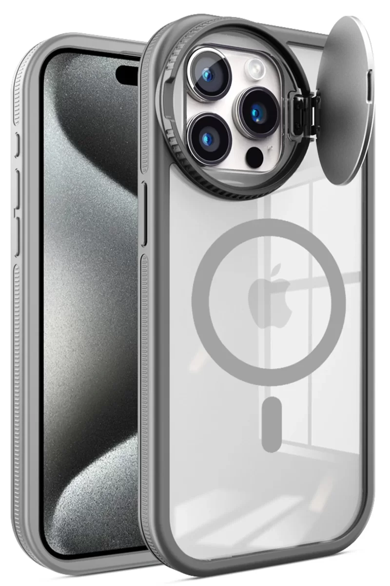 Newface Apple iPhone 15 Pro Kılıf Teleskop Lens Magsafe Silikon Kapak - Titan Gri