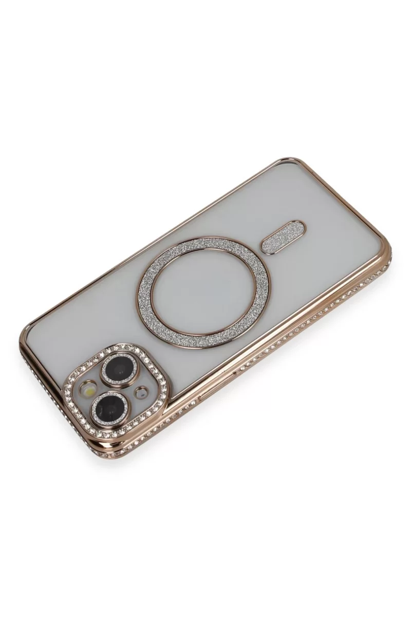 Newface Apple iPhone 13 Kılıf Joke Simli Magneticsafe Kılıf - Gold