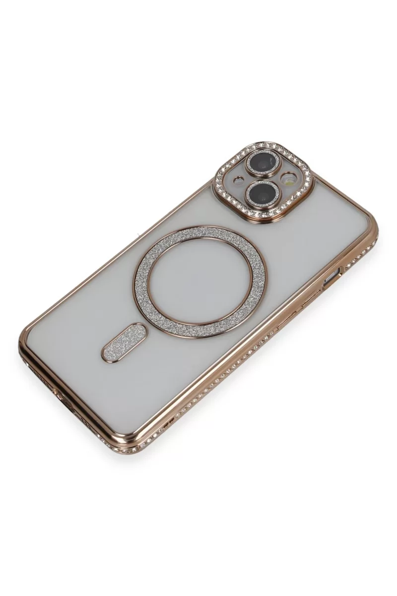 Newface Apple iPhone 13 Kılıf Joke Simli Magneticsafe Kılıf - Gold