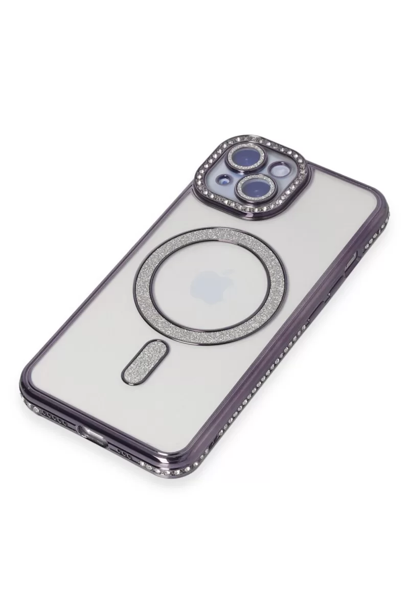 Newface Apple iPhone 13 Kılıf Joke Simli Magneticsafe Kılıf - Derin Mor