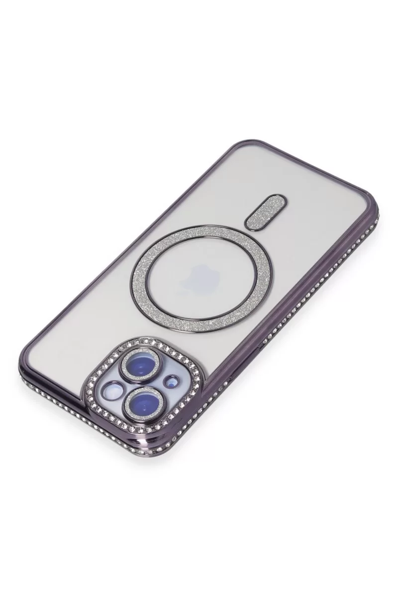 Newface Apple iPhone 13 Kılıf Joke Simli Magneticsafe Kılıf - Derin Mor