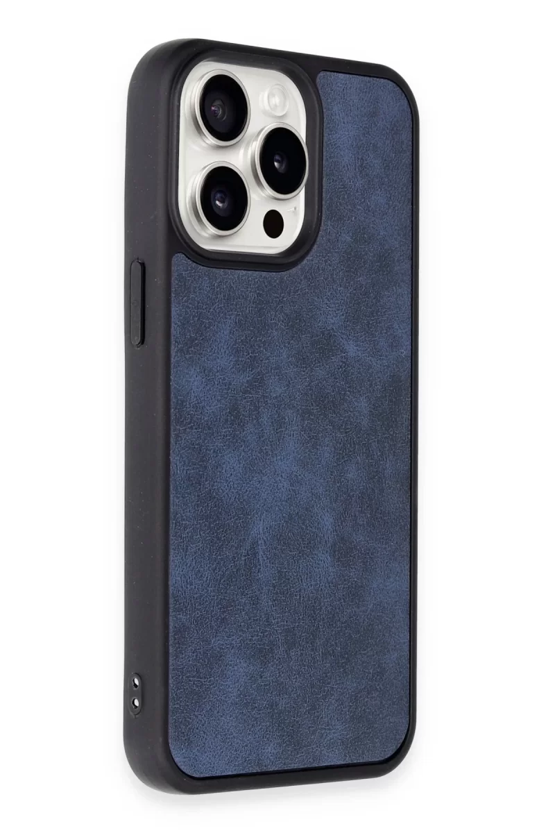 Newface Apple iPhone 15 Pro Kılıf Aras Deri Kapak - Lacivert