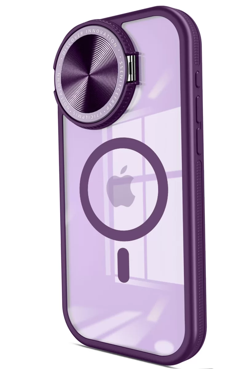 Newface Apple iPhone 15 Pro Max Kılıf Teleskop Lens Magsafe Silikon Kapak - Derin Mor