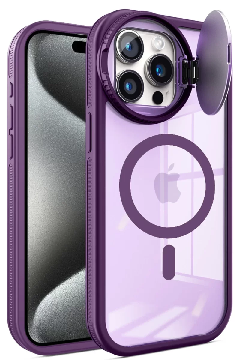 Newface Apple iPhone 15 Pro Max Kılıf Teleskop Lens Magsafe Silikon Kapak - Derin Mor