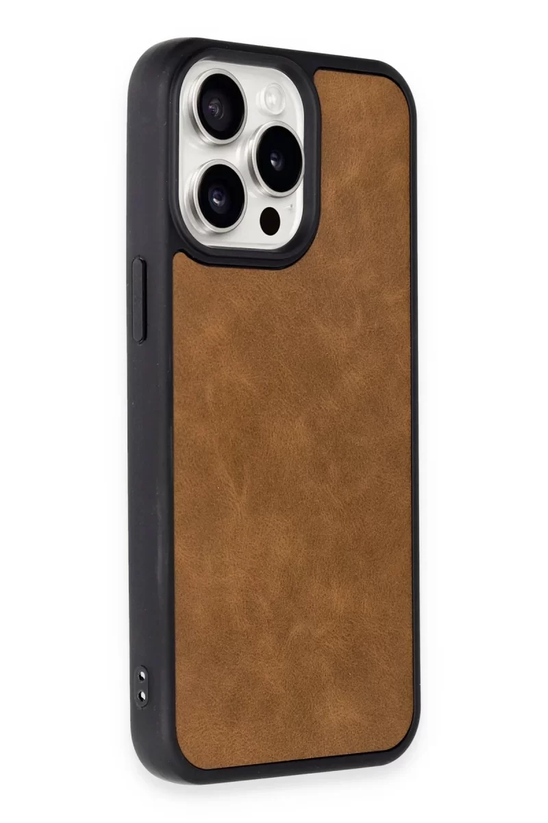 Newface Apple iPhone 15 Pro Kılıf Aras Deri Kapak - Taba