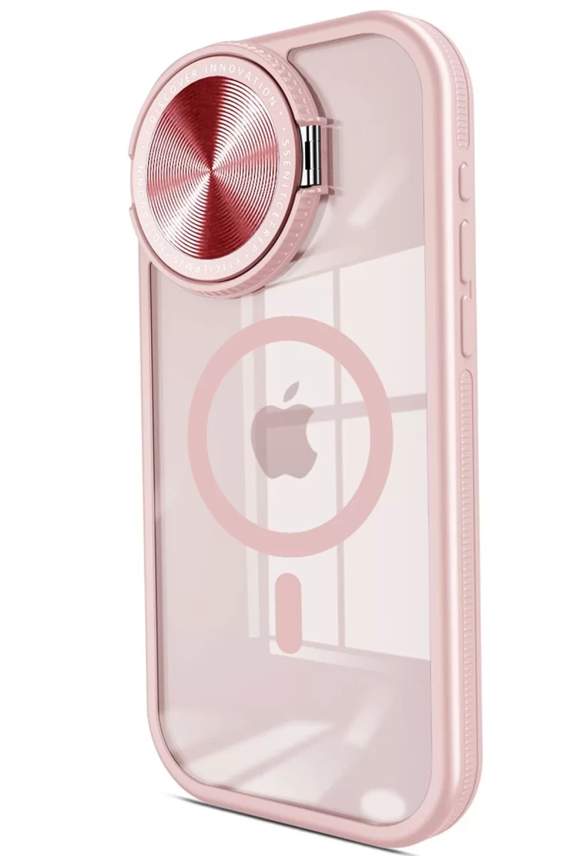 Newface Apple iPhone 15 Pro Max Kılıf Teleskop Lens Magsafe Silikon Kapak - Pembe