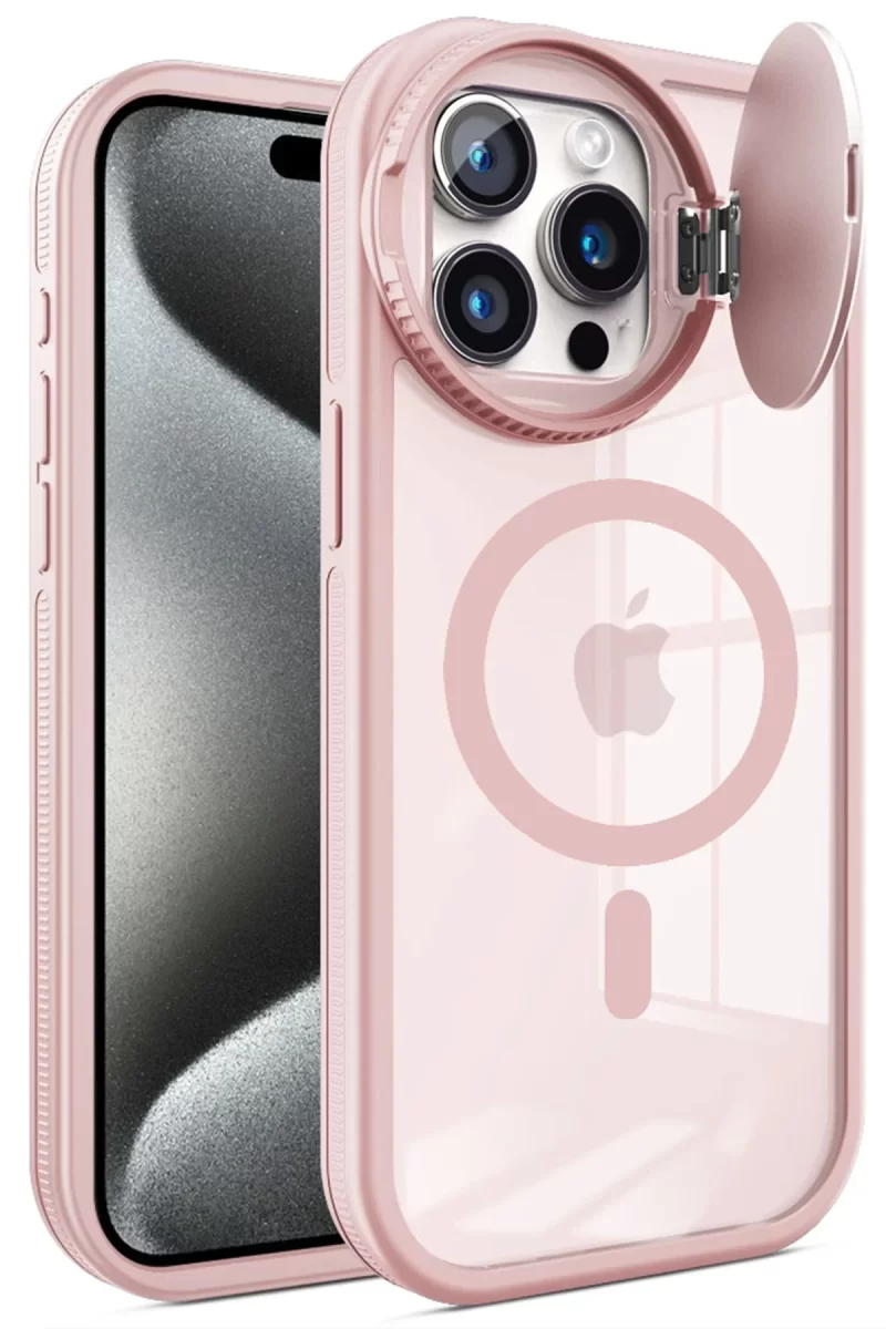 Newface Apple iPhone 15 Pro Max Kılıf Teleskop Lens Magsafe Silikon Kapak - Pembe