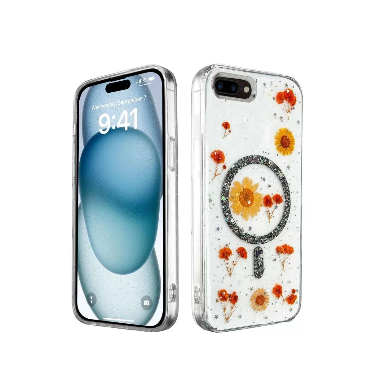Newface Apple iPhone 7 Plus Kılıf Daisy Simli Magsafe Kapak - Siyah