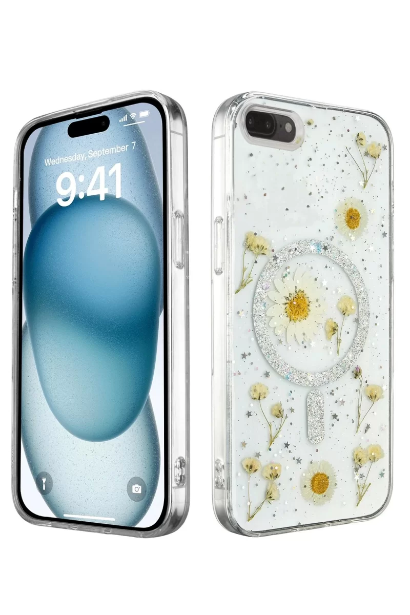 Newface Apple iPhone 7 Plus Kılıf Daisy Simli Magsafe Kapak - Gümüş
