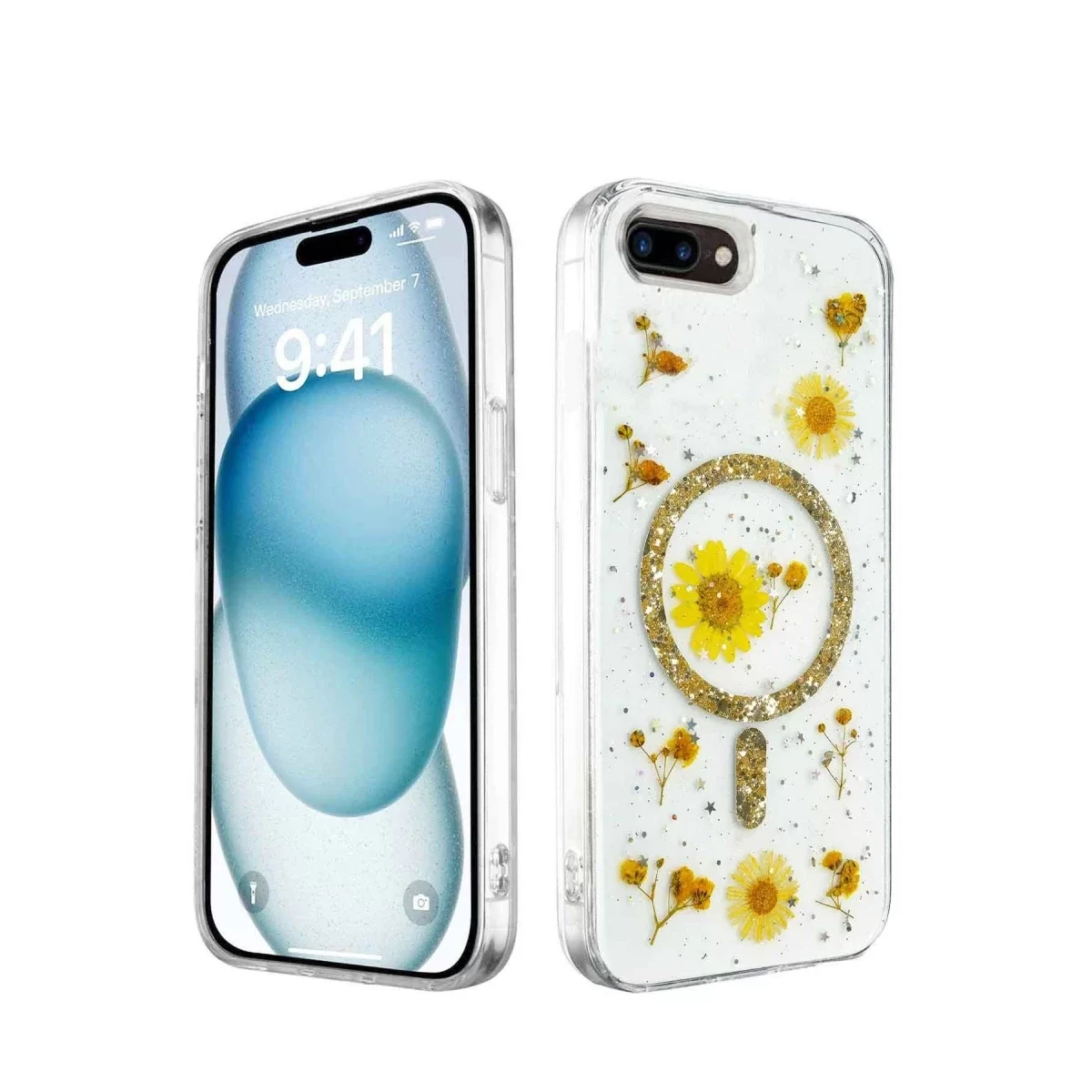 Newface Apple iPhone 7 Plus Kılıf Daisy Simli Magsafe Kapak - Gold