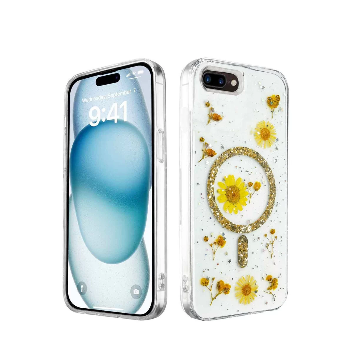 Newface Apple iPhone 7 Plus Kılıf Daisy Simli Magsafe Kapak - Gold