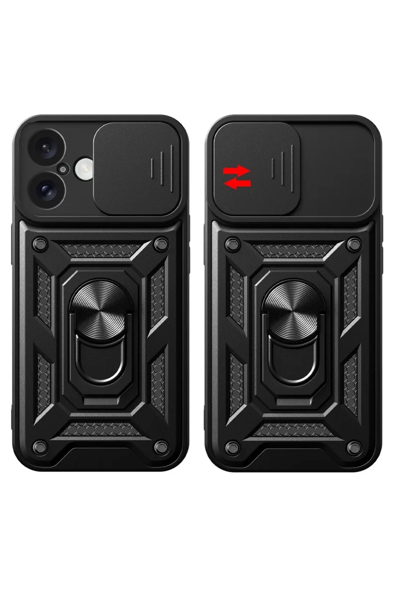 Newface Apple iPhone 16 Kılıf Pars Lens Yüzüklü Silikon - Kırmızı