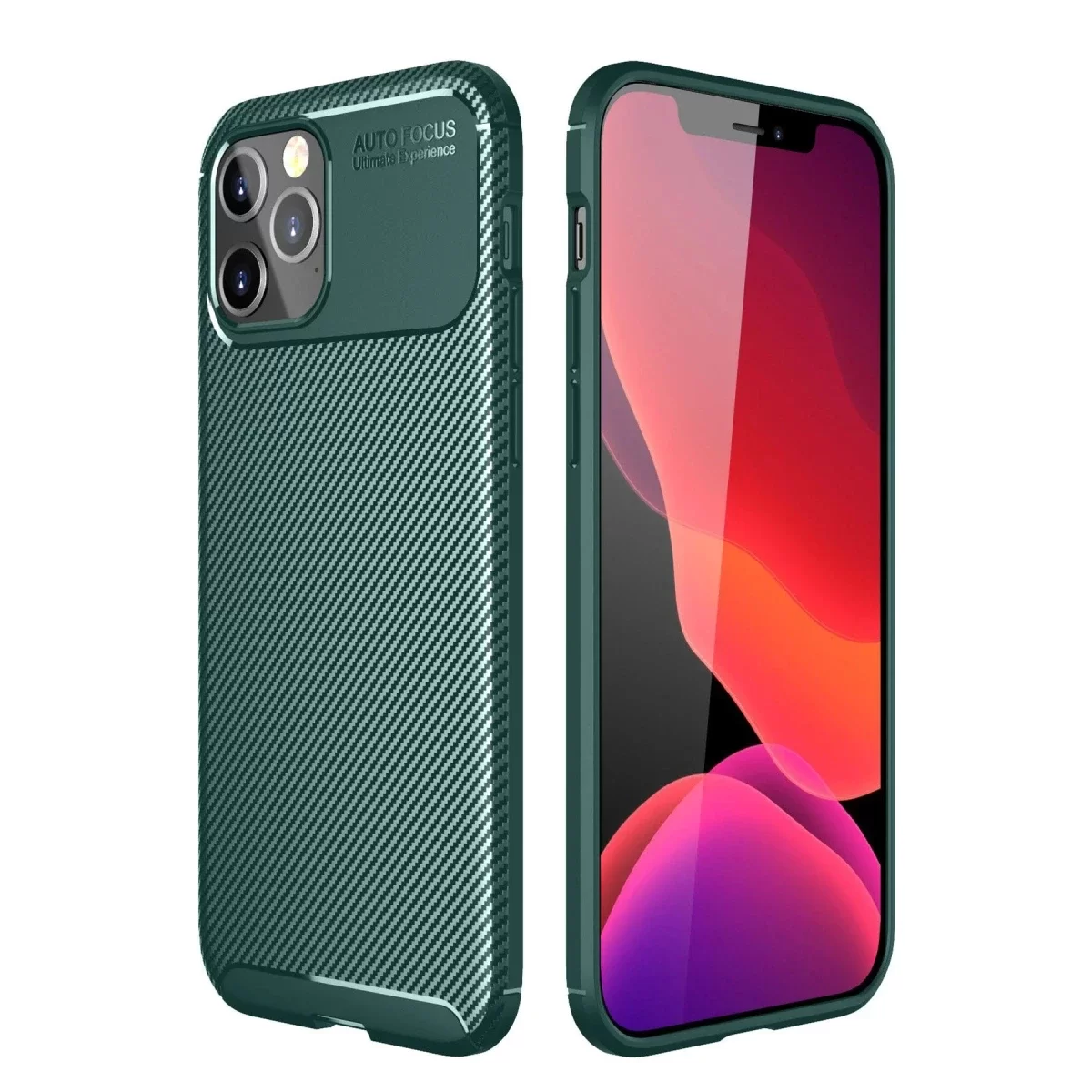 Newface Apple iPhone 11 Pro Max Kılıf Auto Focus Karbon Kapak - Yeşil