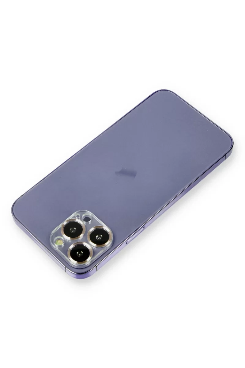 Newface Apple iPhone 12 Pro Max Metal Kamera Lens Koruma Cam - Gold