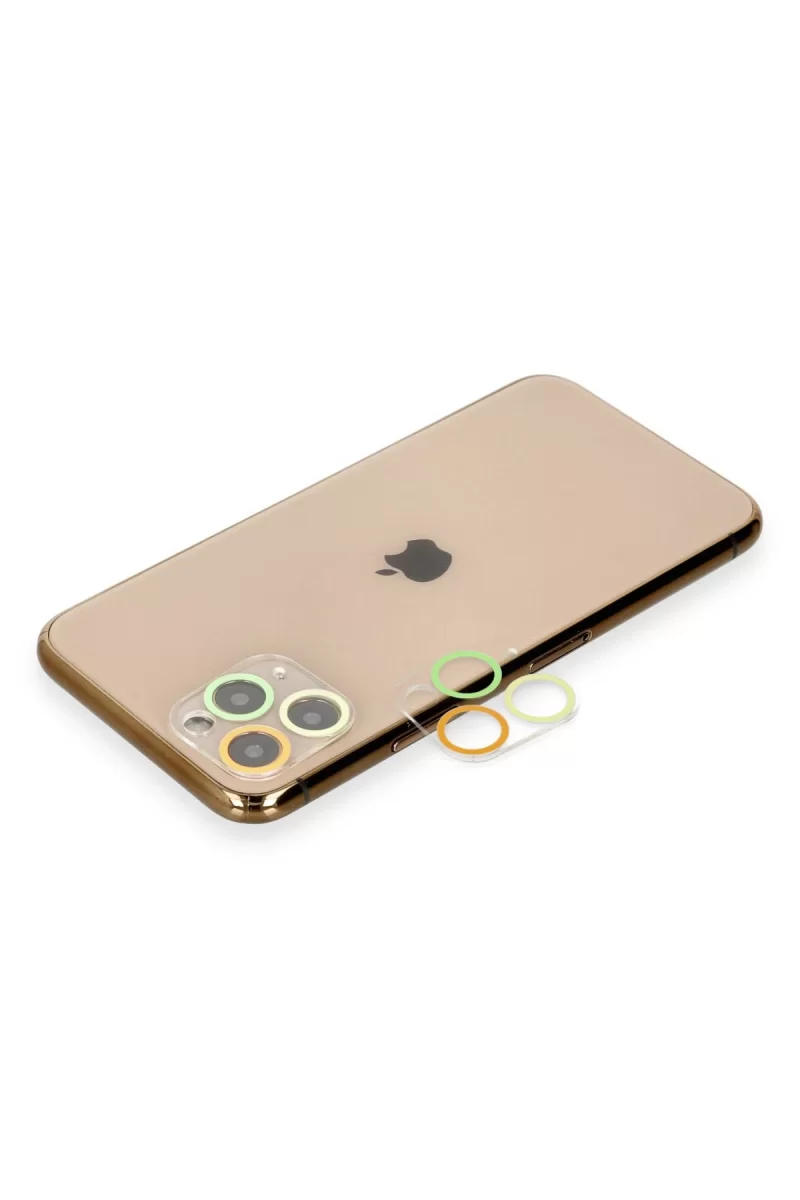 Newface Apple iPhone 11 Pro Max Renkli Kamera Lens Koruma Cam - Sarı-Turuncu