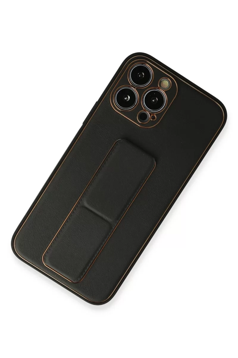 Newface Apple iPhone 13 Pro Max Kılıf Coco Deri Standlı Kapak - Siyah