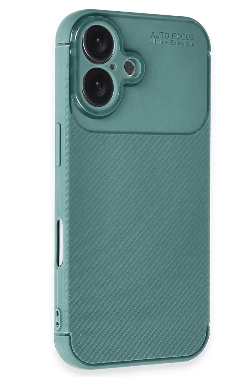 Newface Apple iPhone 16 Kılıf Auto Focus Karbon Kapak - Koyu Yeşil