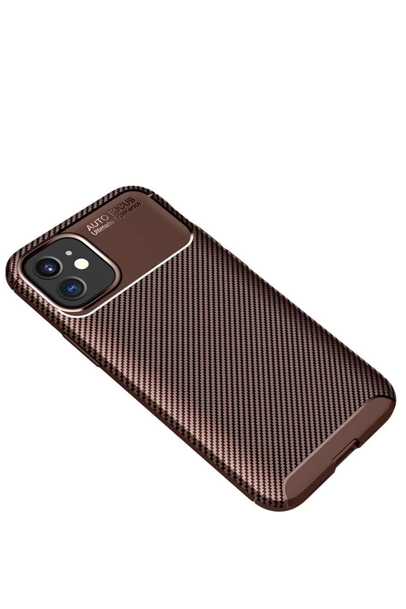 Newface Apple iPhone 12 Mini Kılıf Auto Focus Karbon Kapak - Kahverengi