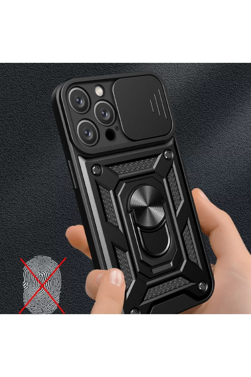 Newface Apple iPhone 16 Pro Kılıf Pars Lens Yüzüklü Silikon - Kırmızı