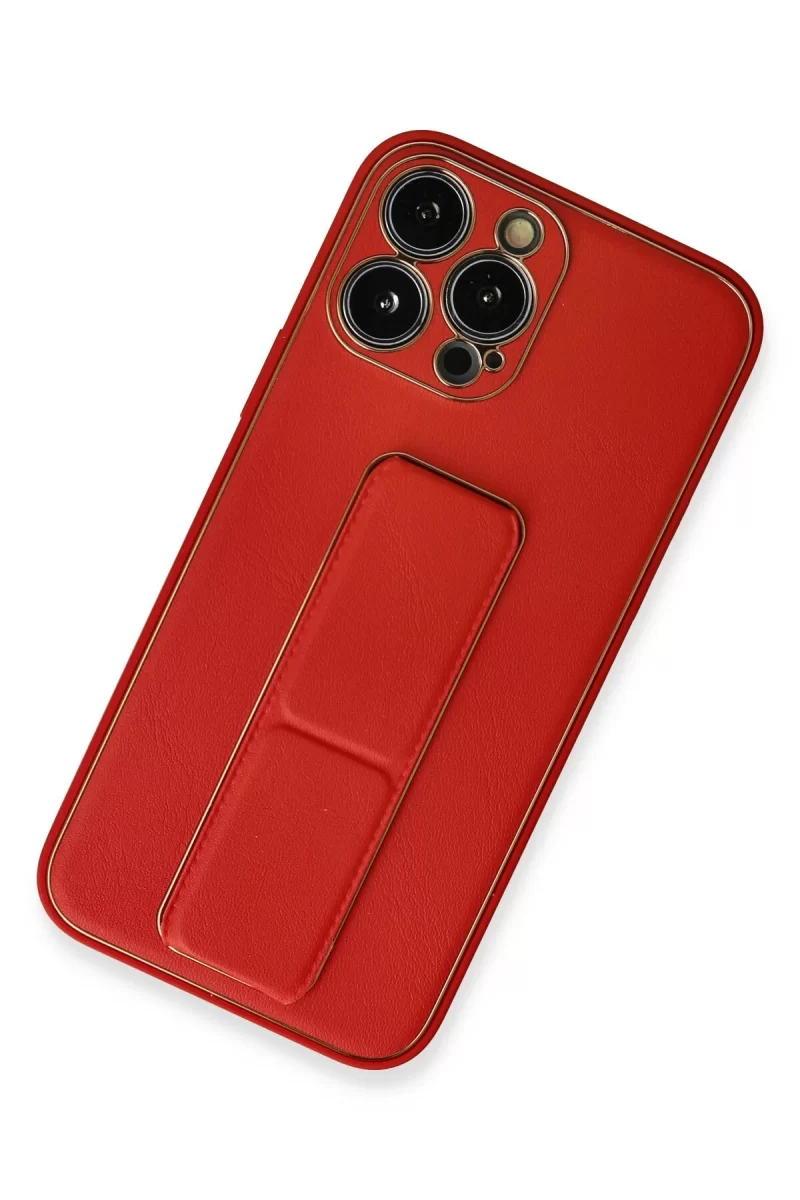 Newface Apple iPhone 13 Pro Max Kılıf Coco Deri Standlı Kapak - Kırmızı