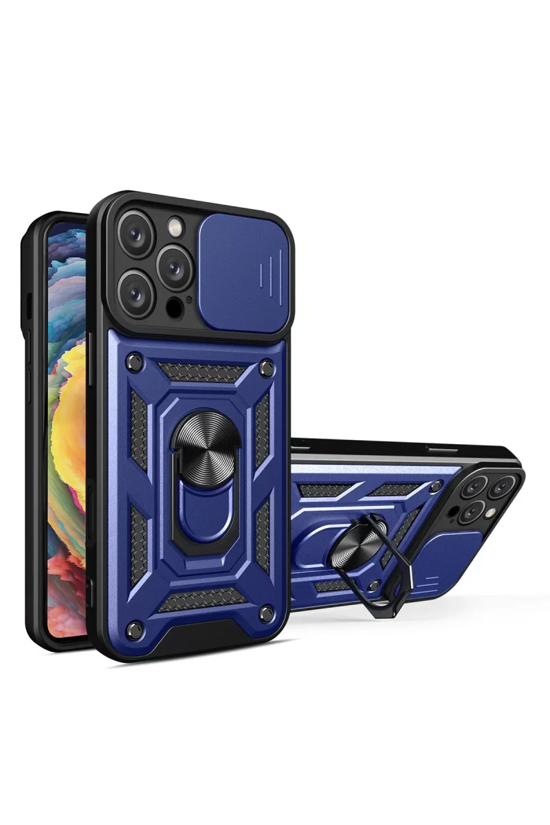 Newface Apple iPhone 16 Pro Kılıf Pars Lens Yüzüklü Silikon - Lacivert