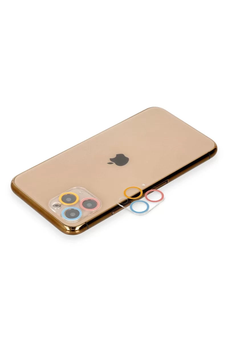 Newface Apple iPhone 11 Pro Max Renkli Kamera Lens Koruma Cam - Pembe-Mavi