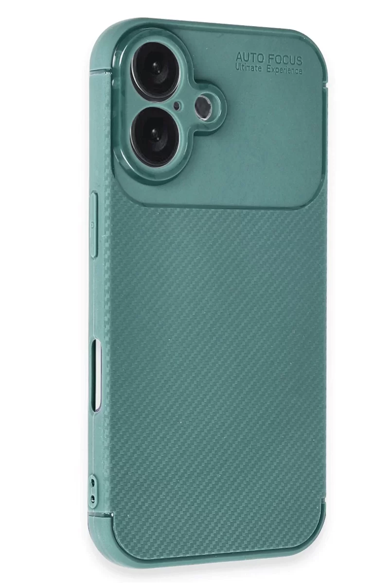 Newface Apple iPhone 16 Plus Kılıf Auto Focus Karbon Kapak - Koyu Yeşil