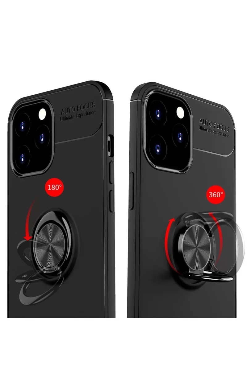 Newface Apple iPhone 12 Pro Max Kılıf Range Yüzüklü Silikon - Siyah-Kırmızı