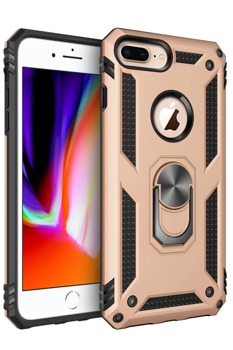 Newface Apple iPhone 7 Plus Kılıf Sofya Yüzüklü Silikon Kapak - Gold