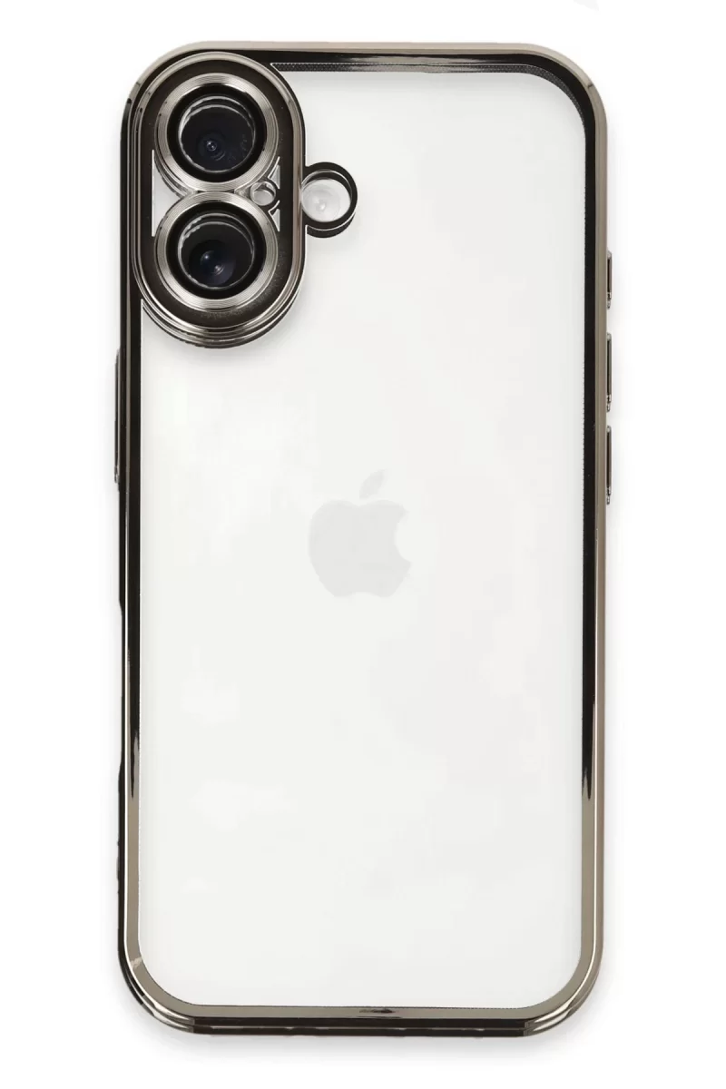 Newface Apple iPhone 16 Kılıf Razer Lensli Silikon - Titanyum Gri