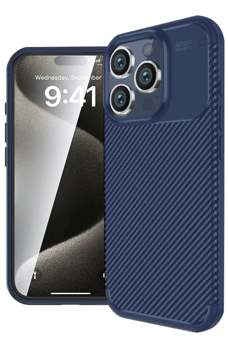 Newface Apple iPhone 16 Pro Kılıf Auto Focus Karbon Kapak - Lacivert