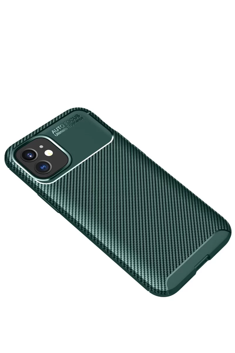 Newface Apple iPhone 12 Mini Kılıf Auto Focus Karbon Kapak - Yeşil
