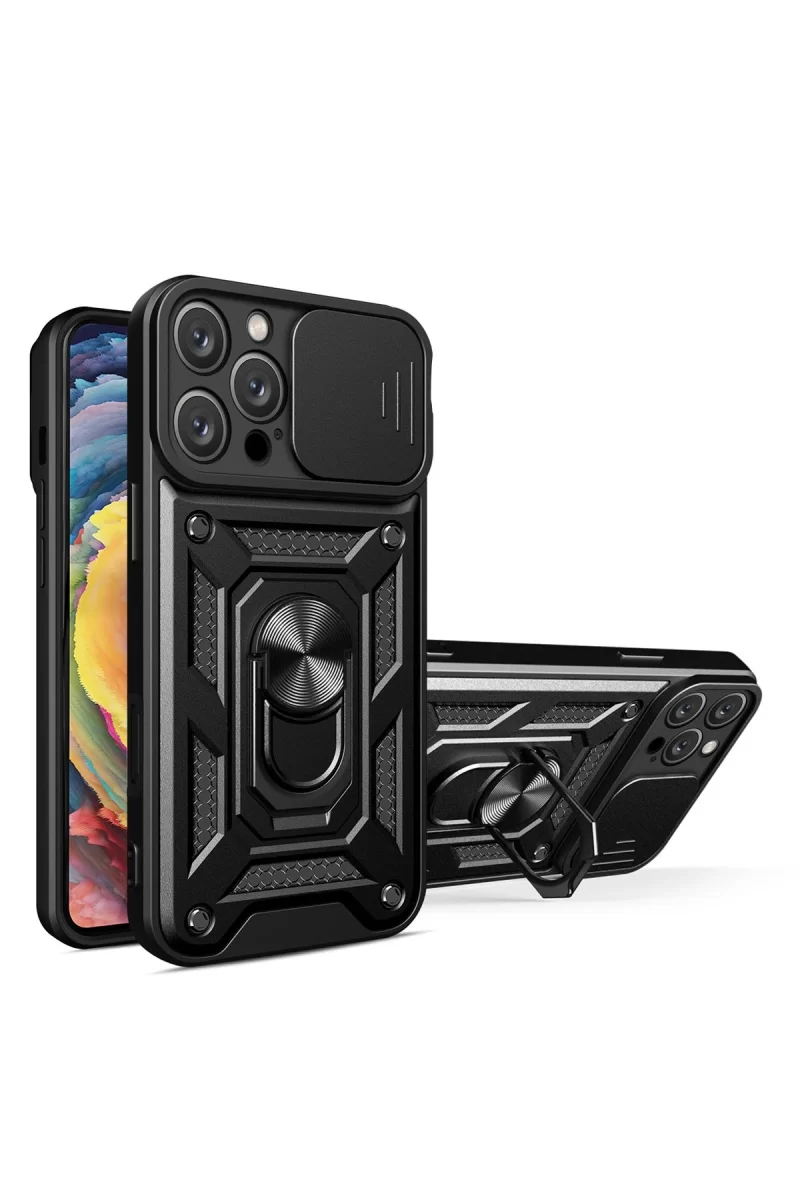 Newface Apple iPhone 16 Pro Max Kılıf Pars Lens Yüzüklü Silikon - Siyah