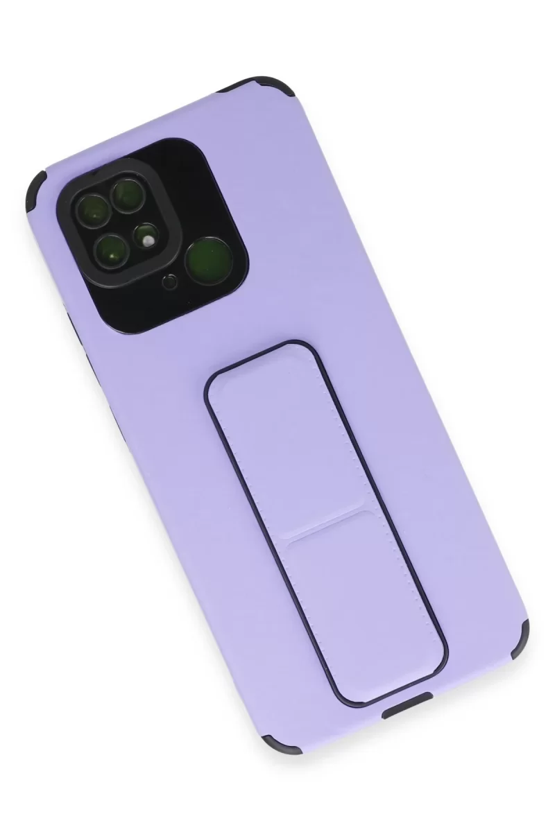 Newface Xiaomi Redmi 10C Kılıf Mega Standlı Silikon - Lila