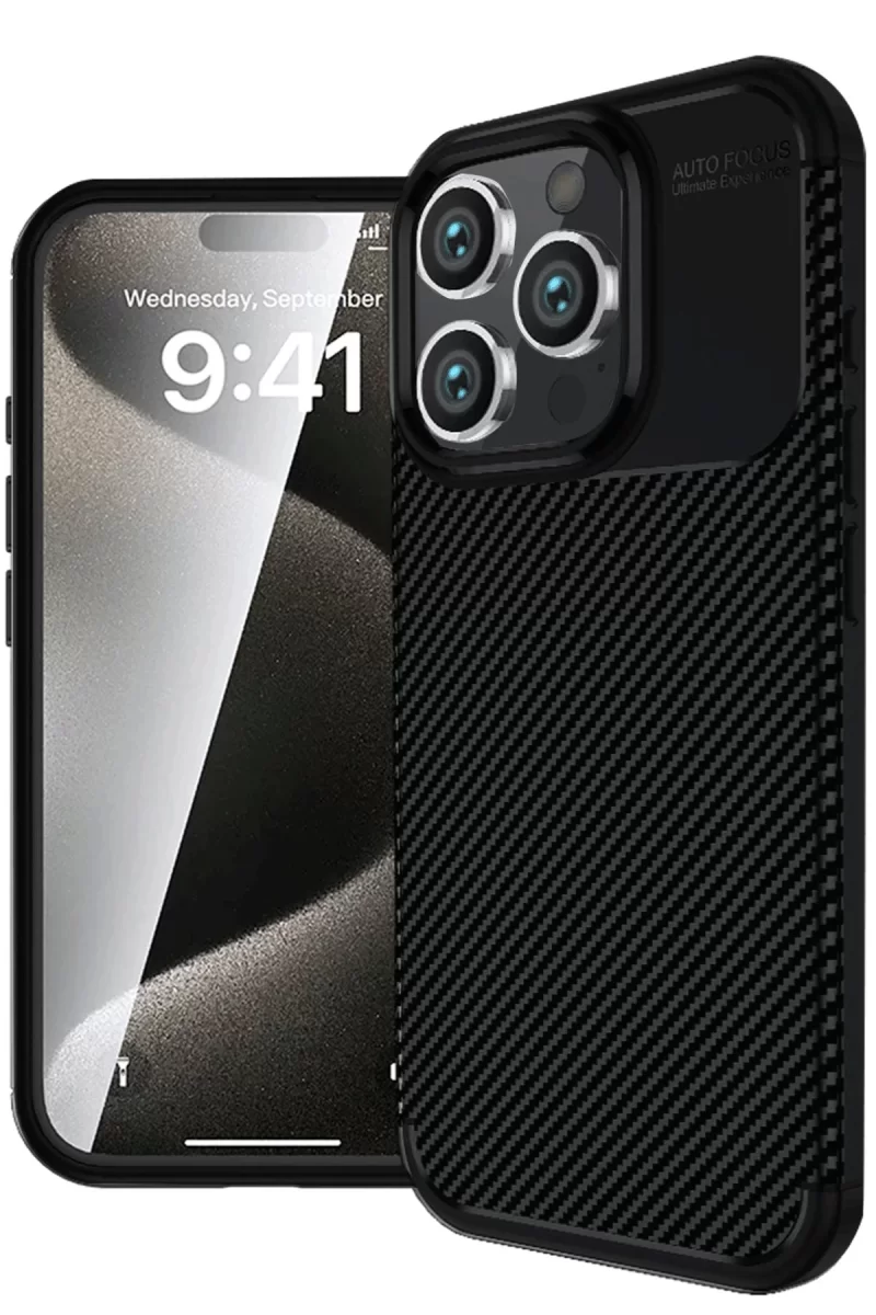 Newface Apple iPhone 16 Pro Max Kılıf Auto Focus Karbon Kapak - Siyah