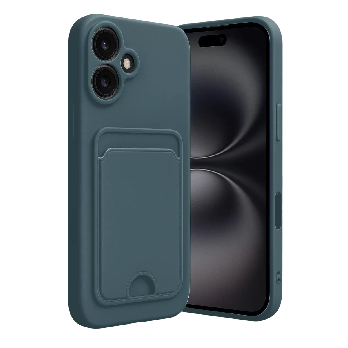 Newface Apple iPhone 16 Kılıf Kelvin Kartvizitli Silikon - Koyu Yeşil
