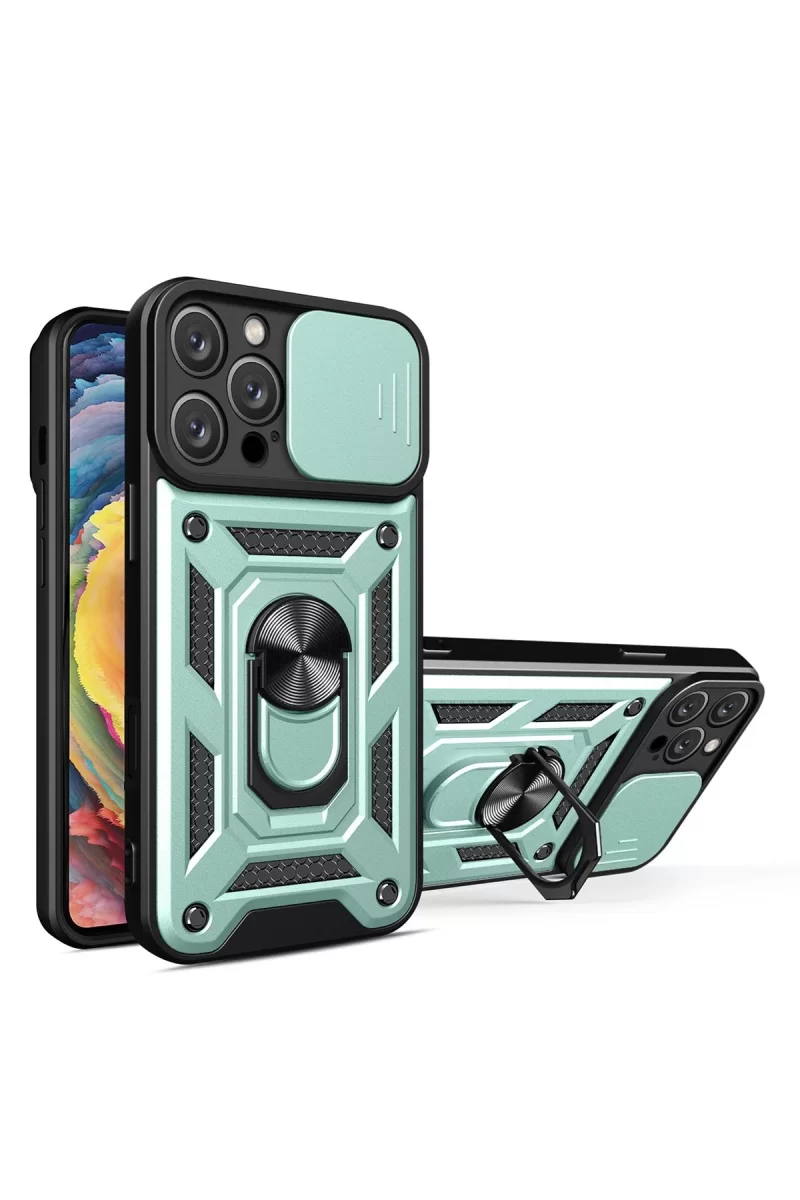 Newface Apple iPhone 16 Pro Max Kılıf Pars Lens Yüzüklü Silikon - Yeşil