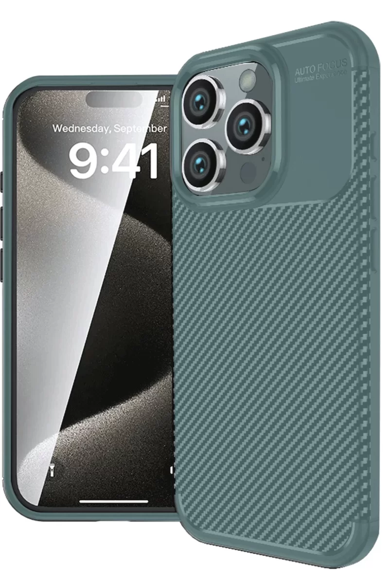 Newface Apple iPhone 16 Pro Max Kılıf Auto Focus Karbon Kapak - Koyu Yeşil