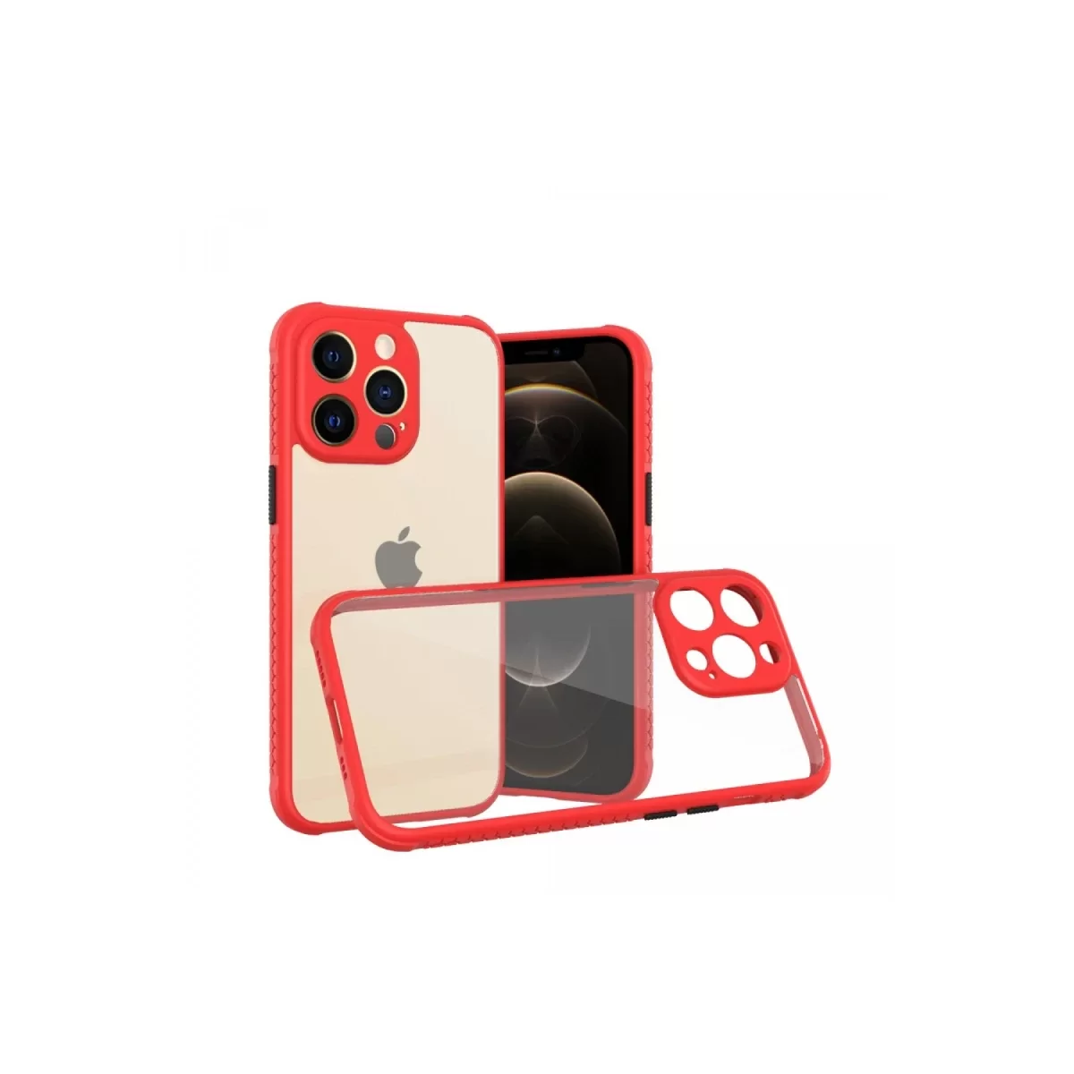 Newface Apple iPhone 13 Pro Kılıf Miami Şeffaf Silikon - Kırmızı